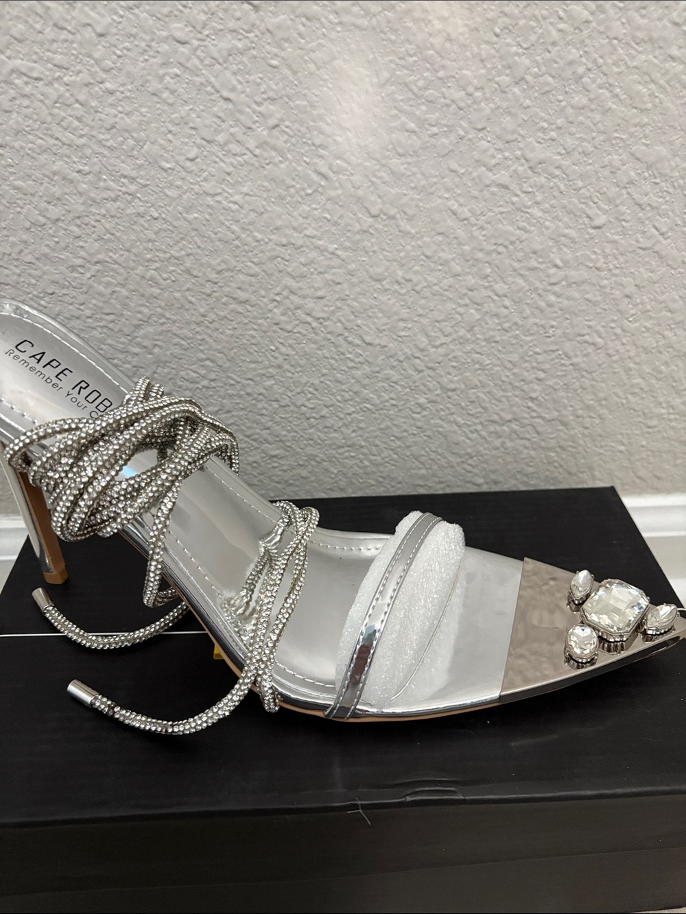 Silver Jeweled Strappy Heels